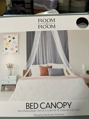 Room2Room White Bed Canopy with Terracotta and Gray Accent Pillows